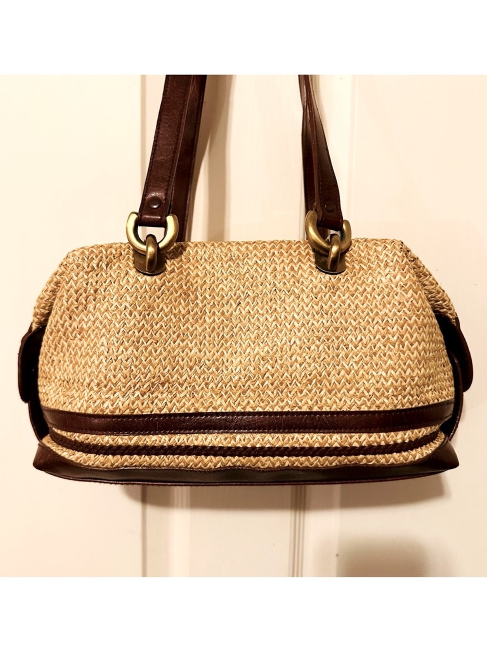 Vintage | Bag | Leather & Straw Shoulder Bag - Picture 12 of 13